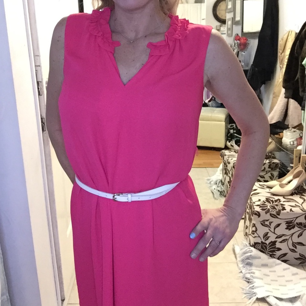 Fuchsia pink silk/sheer maternity dress